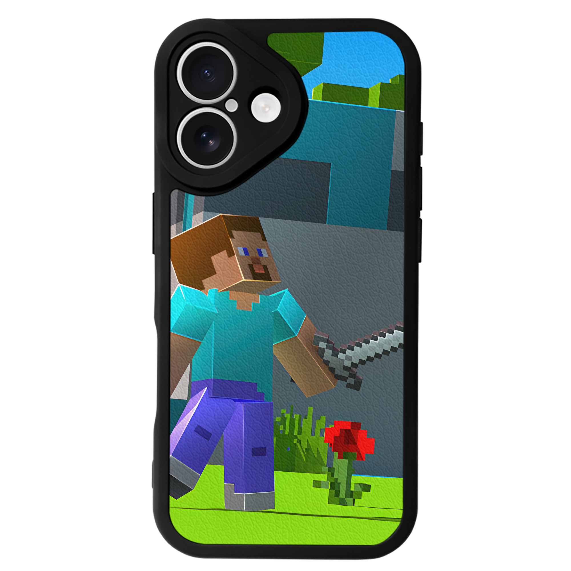 （画像用） マインクラフト ブロックの世界 Minecraft MC Block world 【iPhone 16シリーズ対応】シリコンスマホケース（レザー調） 材質：シリコン